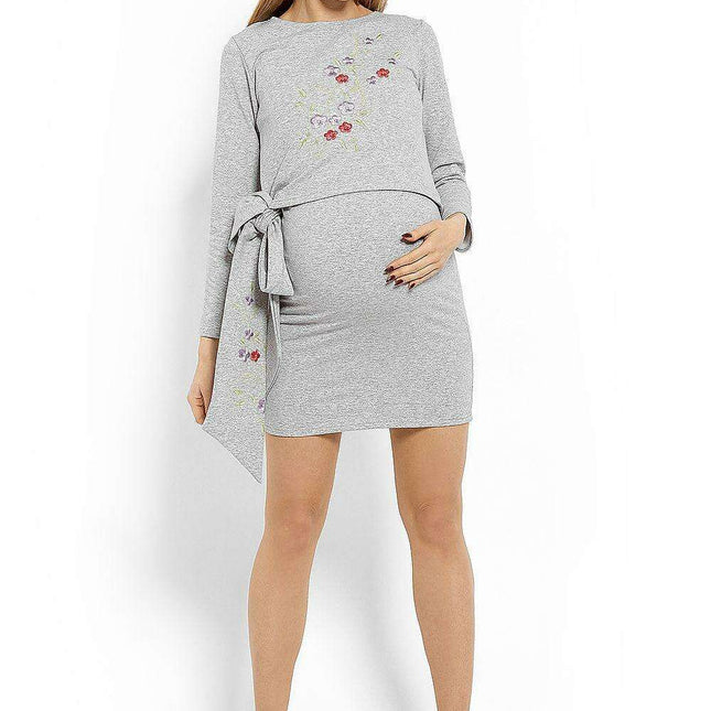 Floral Embroidery Nursing Tunic Dress for Expecting Moms