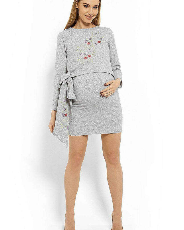 Floral Embroidery Nursing Tunic Dress for Expecting Moms