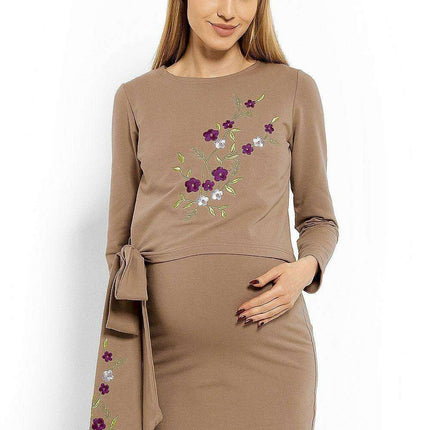 Floral Embroidery Nursing Tunic Dress for Expecting Moms