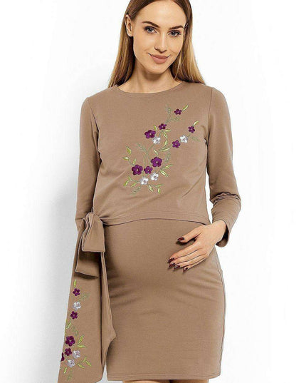 Floral Embroidery Nursing Tunic Dress for Expecting Moms