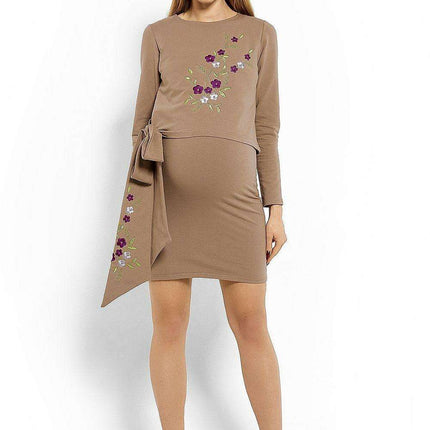 Floral Embroidery Nursing Tunic Dress for Expecting Moms