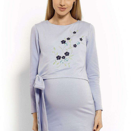 Floral Embroidery Nursing Tunic Dress for Expecting Moms