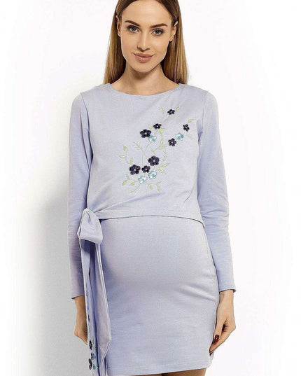 Floral Embroidery Nursing Tunic Dress for Expecting Moms