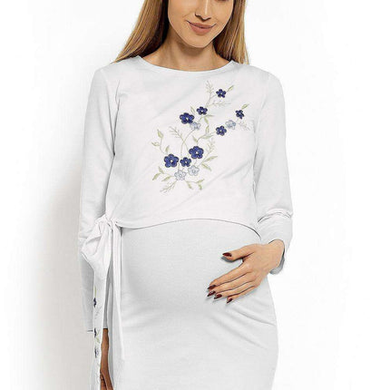 Floral Embroidery Nursing Tunic Dress for Expecting Moms
