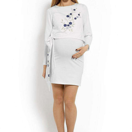 Floral Embroidery Nursing Tunic Dress for Expecting Moms