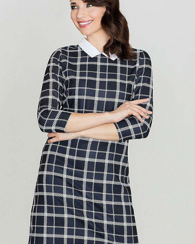 Modern Geometric Print Midi Dress with Collar