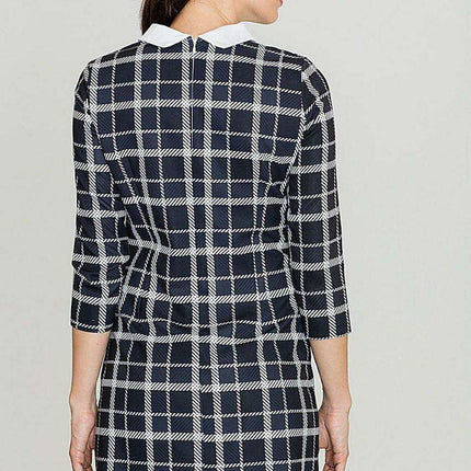 Modern Geometric Print Midi Dress with Collar