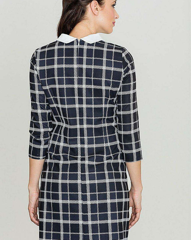 Modern Geometric Print Midi Dress with Collar