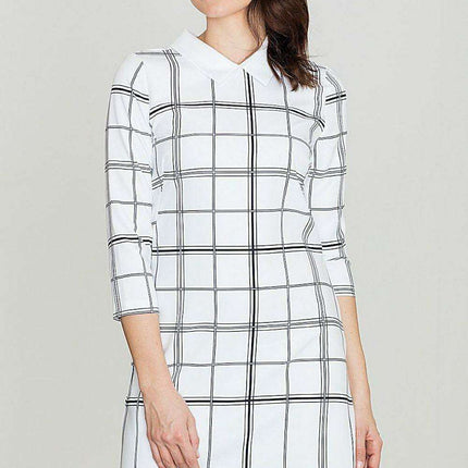 Modern Geometric Print Midi Dress with Collar