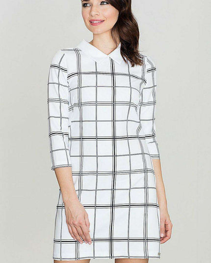 Modern Geometric Print Midi Dress with Collar