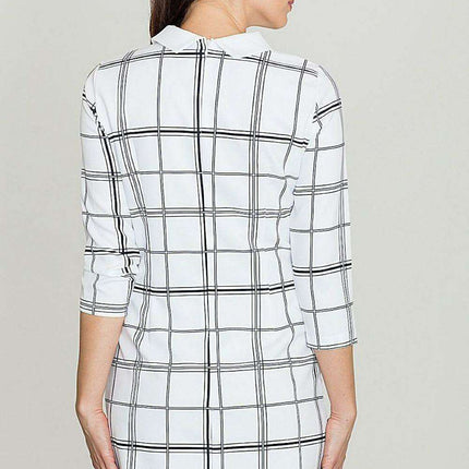 Modern Geometric Print Midi Dress with Collar