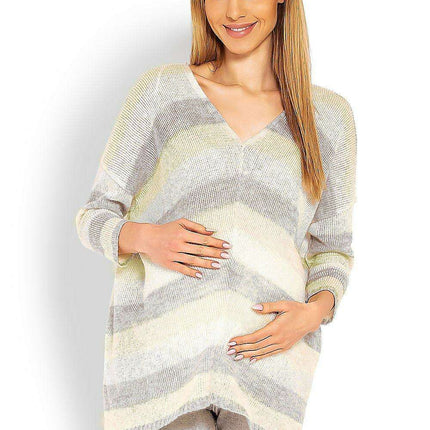 Chic Striped Maternity Sweater with Unique Neckline