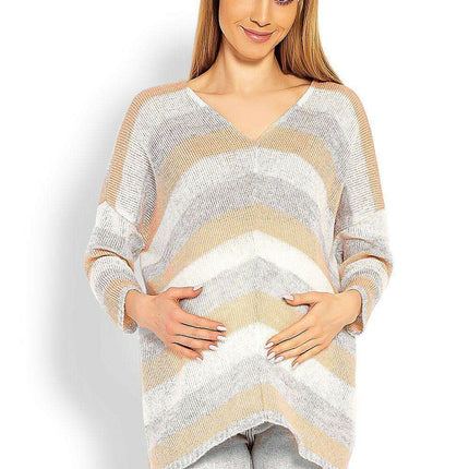 Chic Striped Maternity Sweater with Unique Neckline