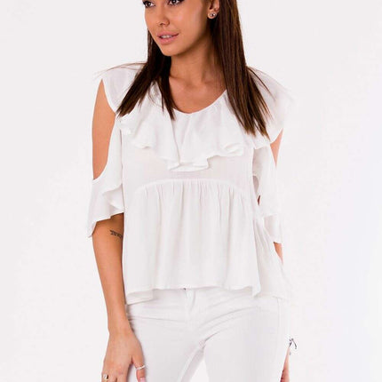 Chic Off-Shoulder Rayon Blouse with Frills