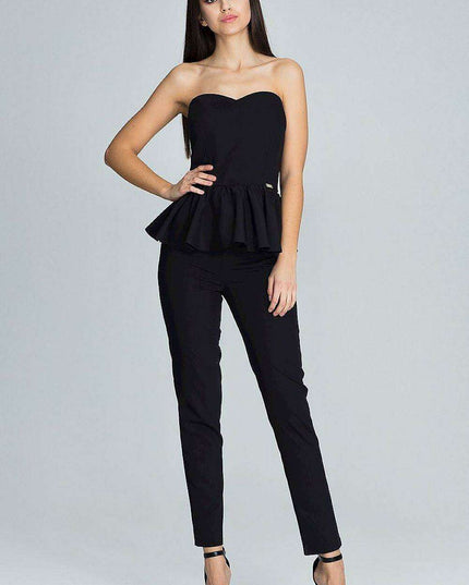 Elegant Frilled Corset with Tailored Trouser Ensemble