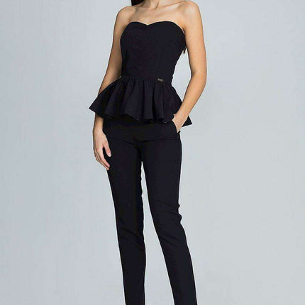 Elegant Frilled Corset with Tailored Trouser Ensemble