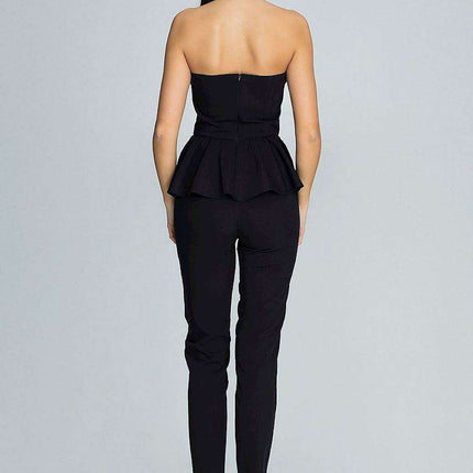 Elegant Frilled Corset with Tailored Trouser Ensemble
