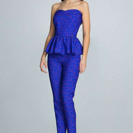 Elegant Frilled Corset with Tailored Trouser Ensemble