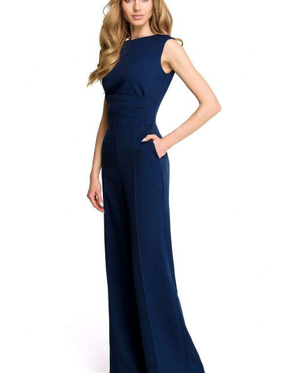 Chic Draped Jumpsuit with Flowing Wide-Leg Design - Stylish & Adaptive