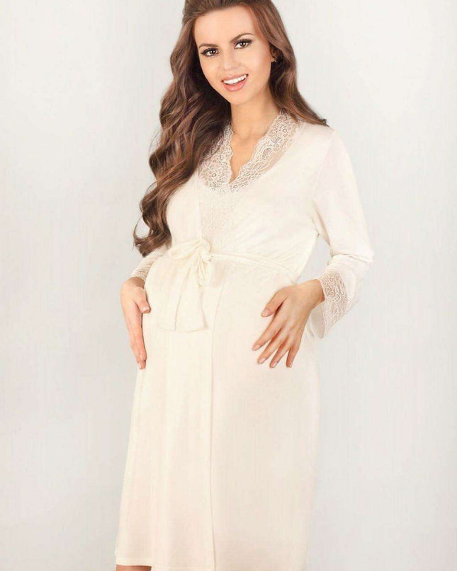 Elegant Lace Trim Maternity Bathrobe for Moms-to-Be