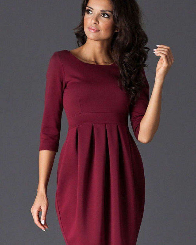 Chic 3/4 Sleeve Day Dress with Discreet Zipper - Timeless Elegance