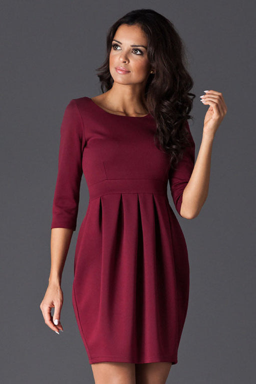 Sophisticated 3/4 Sleeve Day Dress with Hidden Zipper - Elegant Silhouette