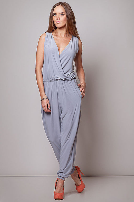 Elegant Jumpsuit with Triangle Neckline and Elastic Waistband