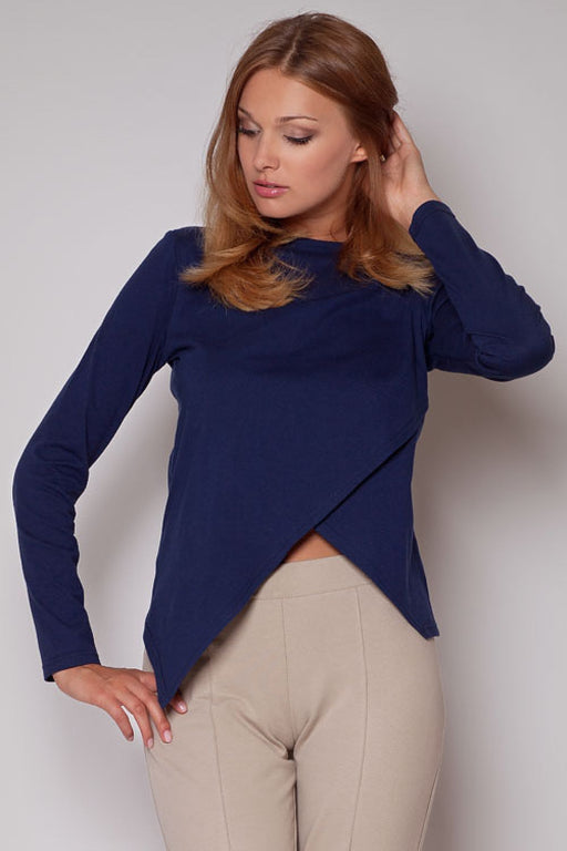 Fashionable Asymmetrical Cut-Out Long Sleeve Blouse - Comfortable Everyday Wear
