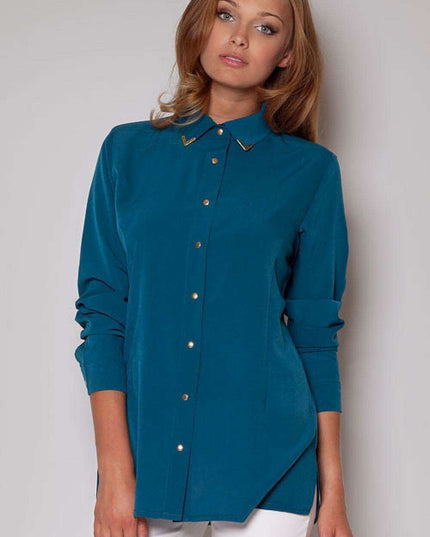 Elegant Golden Button Long Sleeve Blouse - Figl 28058