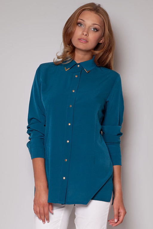 Stylish Long Sleeve Shirt with Golden Buttons - Figl 28058
