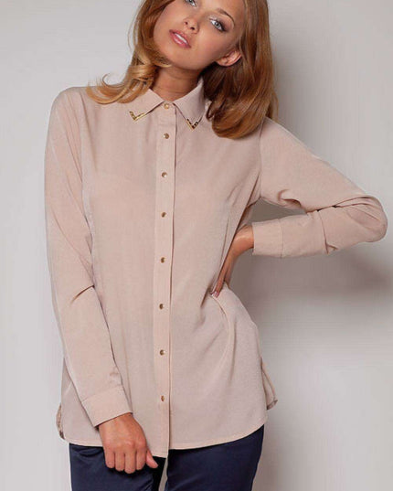 Chic Gold-Accented Button-Up Blouse for Timeless Elegance