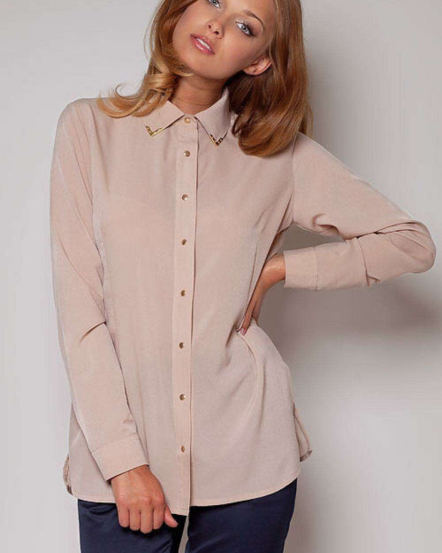 Chic Gold-Accented Button-Up Blouse for Timeless Elegance