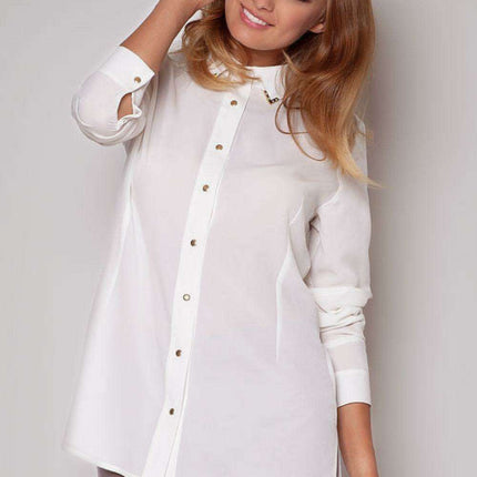 Elegant Long Sleeve Blouse with Golden Button Accents