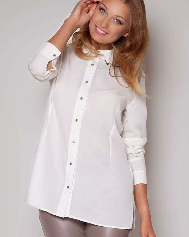 Elegant Long Sleeve Blouse with Golden Button Accents