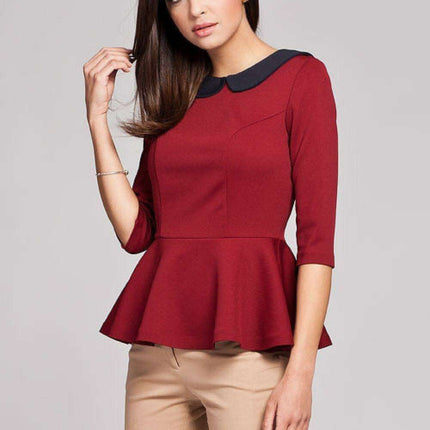 Elegant 3/4 Sleeve Blouse with Removable Be-be Collar
