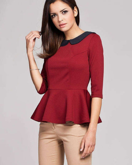 Elegant 3/4 Sleeve Blouse with Removable Be-be Collar