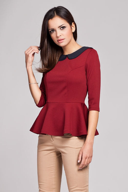 Chic 3/4 Sleeve Blouse with Be-be Collar