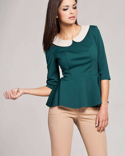 Elegant 3/4 Sleeve Knit Blouse with Detachable Be-be Collar - Enhance Your Style