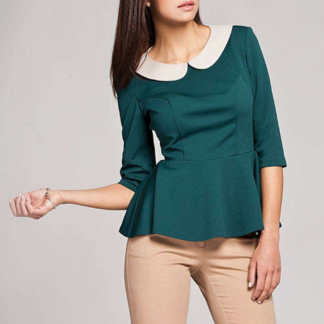 Elegant 3/4 Sleeve Knit Blouse with Detachable Be-be Collar - Enhance Your Style