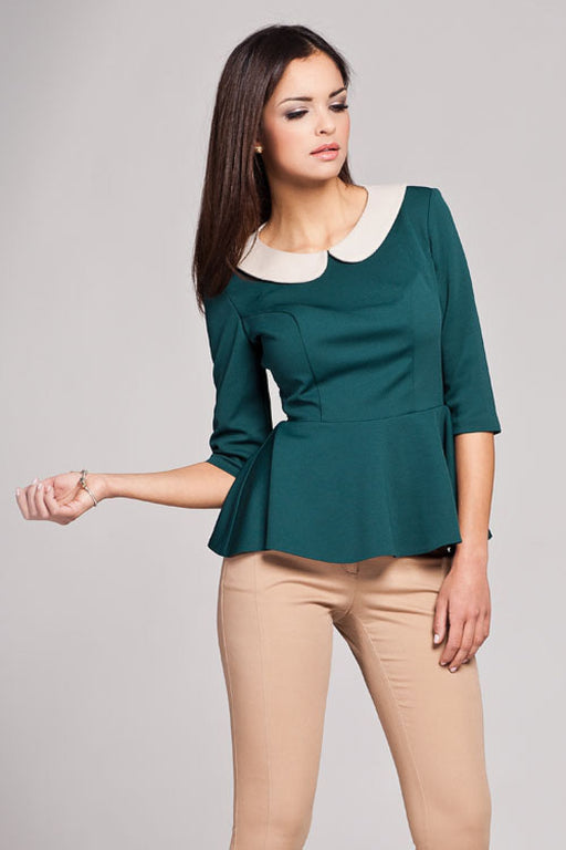 Elegant 3/4 Sleeve Knit Blouse with Be-be Collar
