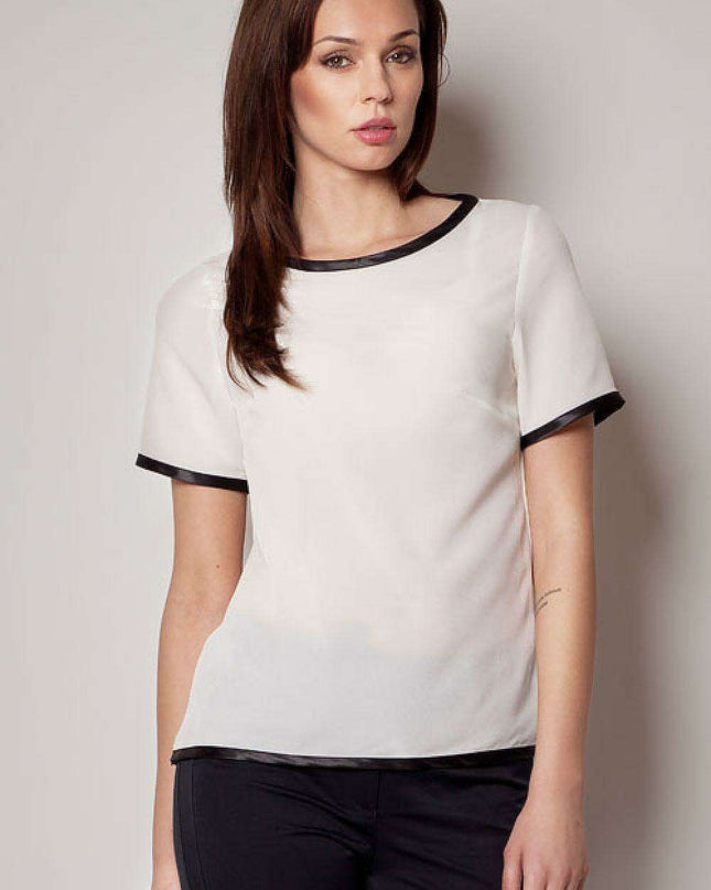 Elegant Summer Blouse with Chic Black Piping: Elevate Your Wardrobe