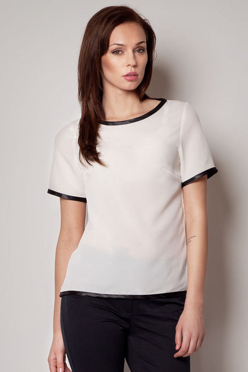 Summer Chic Short Sleeve Blouse with Black Piping