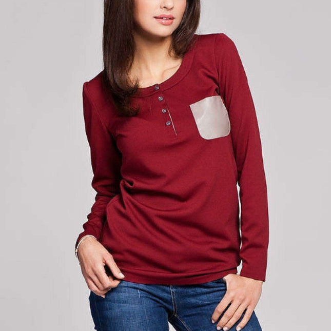 Elegant Faux Leather Accented Embroidered Blouse