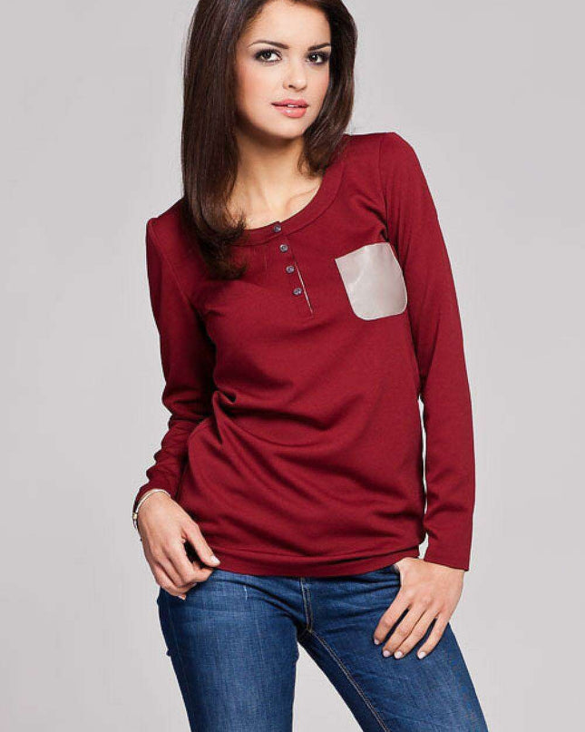 Elegant Faux Leather Accented Embroidered Blouse