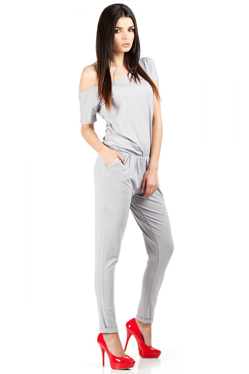 Elastic Tapered Jumpsuit with Sizing Chart - Fashionable and Comfortable Choice