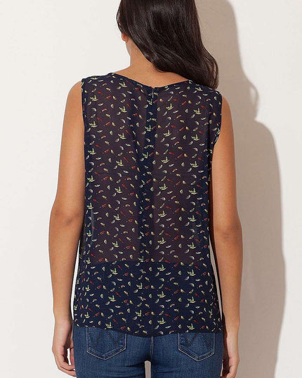 Chic Birdsong Red Chiffon Sleeveless Blouse - Timeless Elegance