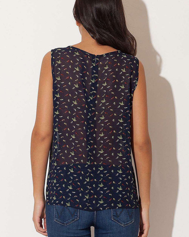 Chic Birdsong Red Chiffon Sleeveless Blouse - Timeless Elegance