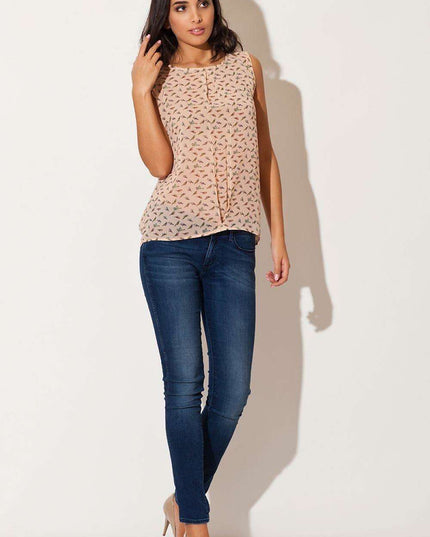 Chic Birdsong Red Chiffon Sleeveless Blouse - Timeless Elegance