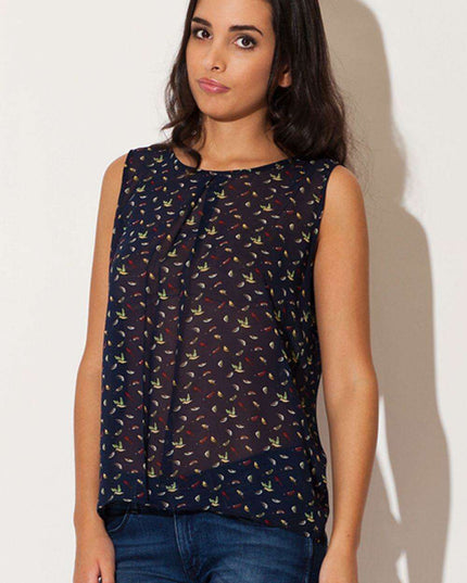 Chic Birdsong Red Chiffon Sleeveless Blouse - Timeless Elegance