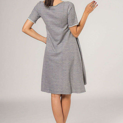 Chic Grey Quilted Dress with Extended Back and Fashionable Flare